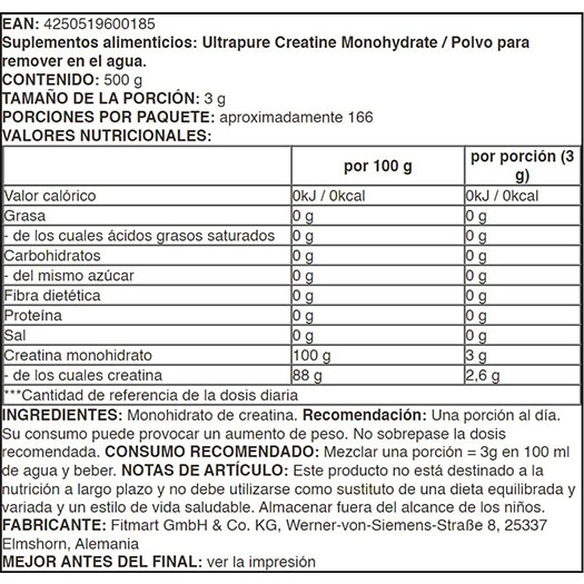 imagen del producto Cretina-Monohidratada-ESN-Ultra-Pure-tabla