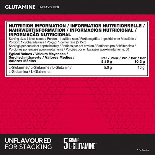 imagen del producto Glutamina-BSN-DNA-frontal-tabla-de-contenido