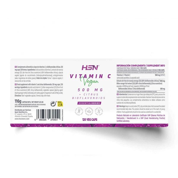 etiqueta del producto Vitamina C 500 HSN 30cap